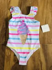 NWT Cynthia Rowley Girls Striped Sequin Ice cream Cone One-Piece Swimsuit Sz 4