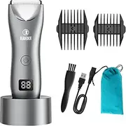 Men's Body Hair Trimmer with Light Grooming Kit for Men Multi-Purpose Hair Clipper Beard IPX7 Rechargeable Display with Charging Dock Travel Bag Gray