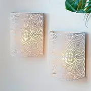 NEWIMAGE Set of 2 Battery Powered Lamp 8''H Wall Sconce Lighting Metal Modern Wall Mount Lamp with LED Edison Style Bulb and 6-Hours Timer Wall Decor for Living Room Bedroom Hallway(White, Sunflower)