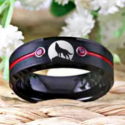 Tungsten Red Bejewelled Wolf Ring