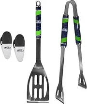 Siskiyou NFL Two Piece Grilling Tools Set with 2 Magnet Chip Clips, Tailgating Tools Bundle for Football Party (Seattle Seahawks - Chrome)