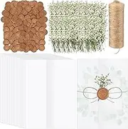 Qilery 100 Sets Wedding Invitations Wraps Set Include Pre Folded Vellum Jackets for 5 x 7 Inch Invitations Mini Dried Flowers Gold Wax Seal Stickers for Wedding Birthday Bridal Baby Shower Craft DIY