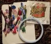 Vintage Cross Stitch Fabric 12"x 18" And 15 Thread Skeins