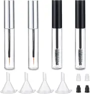 8ml Mascara Tube Empty and Wand Eyelash Cream Container Bottle 7ml Transparent Empty Mascara and Eyeliner Tubes with Rubber Inserts and Funnels Set for Castor Oil DIY（Silver, Black)