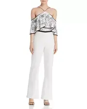 $290 Aidan Mattox Women'S White Beaded Cold-Shoulder Cocktail Jumpsuit Size 10