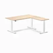 Desky Eco L-Shape Sit to Stand Classic Oak Melamine Desk 1500x1550mm White Height Adjustable Leg