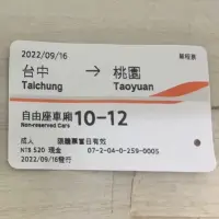 在飛比找蝦皮購物優惠-2022 111年9月16日 高鐵票 台中桃園 收藏品 車友