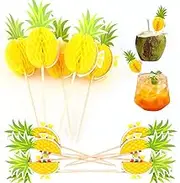 LOMIMOS 50pcs Drink Umbrella Topper,Tropical Pineapple Cocktail Paper Parasol stick with wood toothpick for Hawaiian Pool Party Ice Cream Cupcake Fruit
