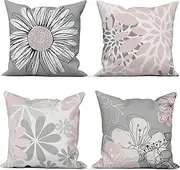 ASDCXZ Rose Cushion Cover 40 x 40 cm Set of 4 Modern Rose Grey Flowers Pattern Sofa Decorative Cushion Covers Cushion Covers Washable Polyester Flax Textile Outdoor Pillowcase Cushion Cover