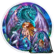 Fantasy Virgo Design Fairy and Dragon Round Beach Towel