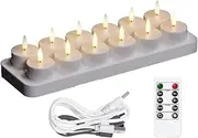 ZENWORYS Rechargeable Tea Lights Candles, 12 Pcs Rechargeable Candles with Remote Charging Base, LED Flameless Candles