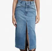 Bardot Vintage 90's Style Blue Denim Midi Skirt w Front Split Brand New Size 6
