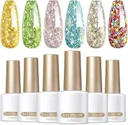 Glitter Gel Nail Polish - Long Lasting Sparkly Gel Polish | Nail Polish Sparkling Gel | 7ml Uv Led Soak Off Nail Manicure Kit | 6-Color Glossy Finish nail artt Varnish Manicure Kit for Women