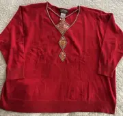 Bob Mackie Women's Sweater Sequins and Beads Red 3X NWT