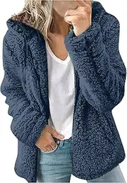 [Generic] Women Zip Up Hoodie Lightweight Fleece Lined Winter Warm Coats Comfy Fall Clothes Fuzzy Sherpa Jacket with Pockets