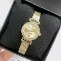 在飛比找Yahoo!奇摩拍賣優惠-COACH Madison 水鑽圈 金色錶盤 金色不鏽鋼手鐲