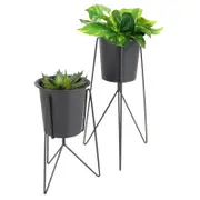 Sela Metal Plant Pot w/ Stand Black Set of 2