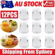 100/200ML 12XGlass Pudding Jars Glass Jars for Yogurt Milk Parfait with Lid Caps