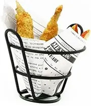 MUCKLILY 1pc Stainless Steel Snack Stand French Fry Holder Rack for Restaurants Cafeterias Parties for Serving Appetizers Black Design