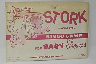 Set of 2 Vintage Stork Bingo Game Baby Shower 1980's Party Game Baby Shower