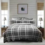 Ramesses 2 in 1 Jacquard Flannel Fleece Sherpa Quilt Cover Set and Blanket Double Charcoal