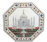 White Marble Coffee Table Top Taj Mahal Replica Inlay Work Hallway Side Table