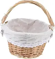 Sosoport Picnic Basket With Handle Woven Rattan Candy Wicker Snack Fruit Bread Storage Wicker Planter Basket For Organizing Gathering Vegetables Beige
