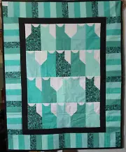 Handmade Blue Teal Green Colorful Kitty Cat Quilt Throw CAT RESCUE