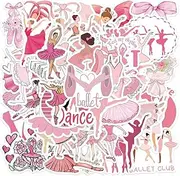 50pcs Pink Ballet Stickers, Cute Dance Sticker Set for Ballerina Girls and Adults, Vinyl Waterproof Swan Dance Decals for Skateboards Notebooks Mugs Books
