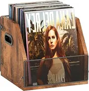 Homeiju Vinyl Record Storage, Record Box Case Crate, Vinyl Record Album Holder, Desktop Metal & Wooden LP Record Crate, Holds up to 60 Records（Patent No.D1024563