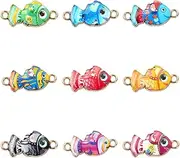 [Ornazy] 45 pcs 9 Colors Enamel Fish Connector Charms Tropical Ocean Charms Cute Animal Pendant Charms for Earring Necklace Bracelet Keychain Jewelry Craft Making, Non-Precious Metal, No Gemstone