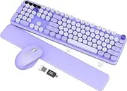 Wireless Keyboard and Mouse - Typewriter Keyboard with Retro Round Keycaps