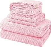 [MaopaoBeauty] 4 Piece Bath Towel Set, 35x70 in Extra Large Bath Towel Hand Towels Hair Towels Washcloths - Highly Absorbent Quick Dry, Soft Towel Set for Bathroom, Pack of 4 (Pink, 4 Piece)