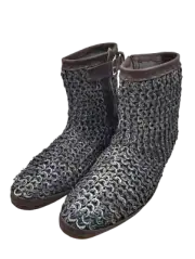 Medieval Brown Leather Boots titanium chainmail attach,Renaissance Inspired Loaf