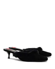 Larroude Women's Amal Faux Fur Trim Tan Slide Pumps
