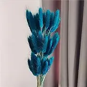 120PCS 50CM/19.6" Blue Dried Flowers Bunny Tails Grass Natural Lagurus Ovatus Rabbit Tail Grass Dried Floral Arrangement for Home Party Wedding Table DIY Craft Decor(Blue 2)
