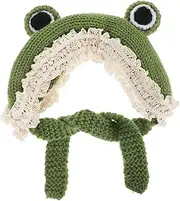 [MOBUTOFU] Adorable Frog Wool Hat Fun and Warm Knitted Earmuff Hat Perfect for Fashion Green