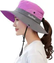Womens Summer Mesh Wide Brim Sun UV Protection Hat with One Size, Purple