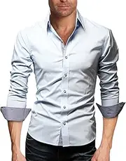 [WSLCN] Mens Dress Shirt Long Sleeve Slim Fit Elegant Plain Casual Business Shirt