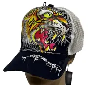 Ed Hardy Men's Tiger Trucker Hat Navy Blue/White - Snapback