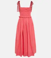 [Ulla Johnson] Ulla Johnson Akshara smocked cotton midi dress AU 14 pink
