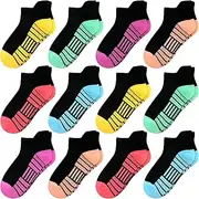 [SPTRAMLE] 12 Pairs Girls Socks, Athletic Socks for Girls Ankle Cotton with Cushioned Sole Sock for Kids 1-14 Years