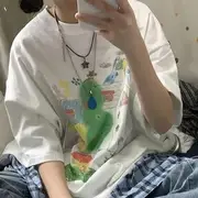Short-Sleeve Oversized Print Tee White - XXL