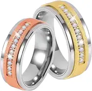 [lvrong] Matching Rings Frosting Gold Plated Titanium Steel AAA CZ Couple Rings Wedding Band His and Her Ring