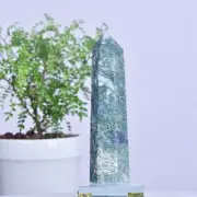 1.52LB Natural green moss agate quartz obelisk tower crystal reiki healing