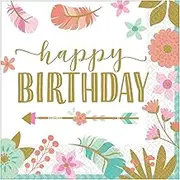 Amscan Boho Birthday Girl Beverage Napkins 16 Pieces