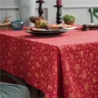 在飛比找ETMall東森購物網優惠-風鈴日式印花棉麻桌布圣誕紅色綠色燙金桌布復古桌布蓋布茶幾布