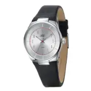 Adi Men's Analog Quartz Watch with Silver Dial & Black Leather Strap, 3 ATM