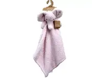Levi and Emmie Elephant Plush Feather Knit Lovey Security Blanket Pink (B)