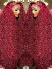 99J Burgundy 13x4 Deep Wave Lace Frontal Human Hair Wig Brazilian Red Colored